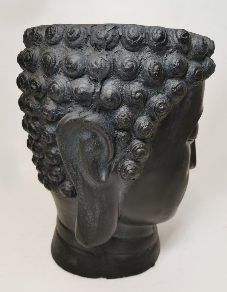 POT RESINE DE CIMENT VISAGE DE BOUDDHA NOIR 34 X 26.5 X 25 CM - Photo N°5