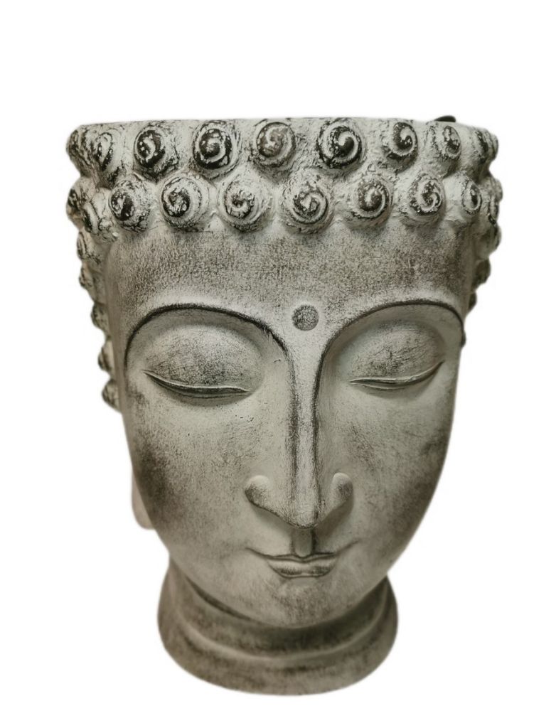 POT RESINE DE CIMENT VISAGE DE BOUDDHA GRIS 24 X 19 X 18 CM - Photo N°2