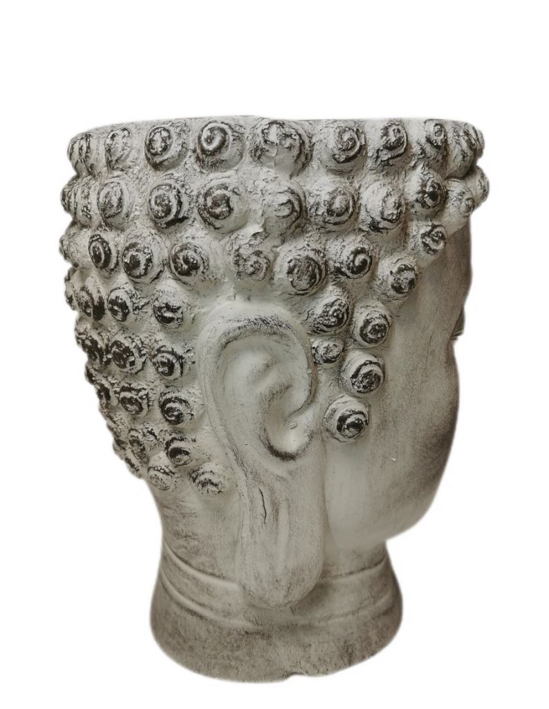 POT RESINE DE CIMENT VISAGE DE BOUDDHA GRIS 24 X 19 X 18 CM - Photo N°3