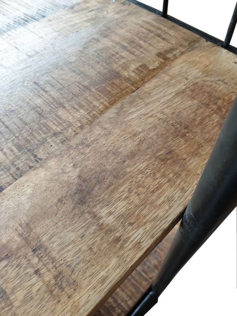 DESSERTE DE RANGEMENT SUR ROULETTES METAL ET BOIS DE MANGUIER 61 X 42 X 65 CM - Photo N°2