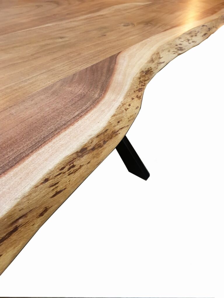 TABLE NEBEL ACACIA MASSIF BORD BRUT PIED DESTRUCTURE METAL NOIR 240 X 100 X 77 C - Photo N°5