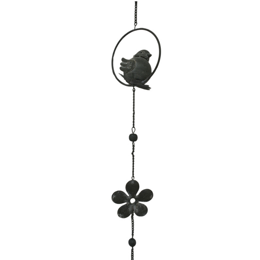 GUIRLANDE OISEAUX ET FLEURS EN METAL GRISE 6.5X115 CM - Photo N°1