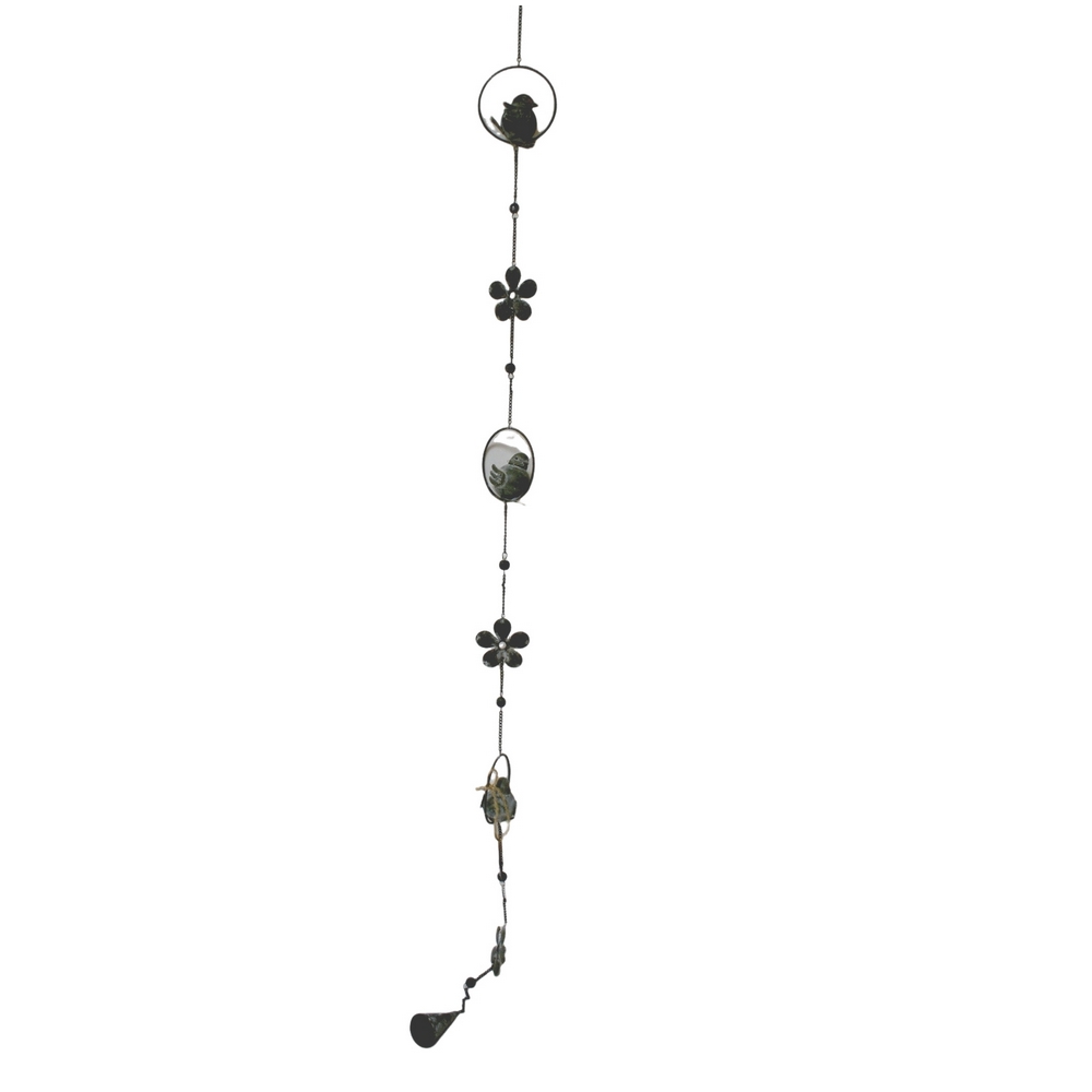 GUIRLANDE OISEAUX ET FLEURS EN METAL GRISE 6.5X115 CM - Photo N°2