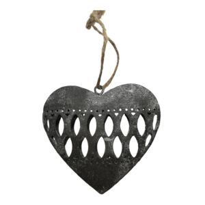 COEUR EN METAL BOMBE GRIS AJOURE  7.5 X 8 CM