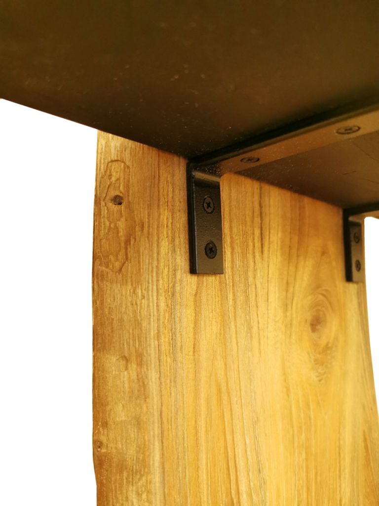 ETAGERE MURALE EN TECK MASSIF TROIS RAYONS BOIS NOIR 60 X 100 X 18 CM - Photo N°4