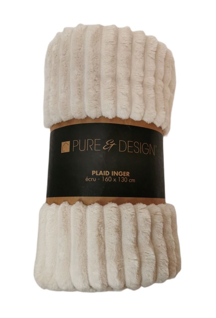 PLAID A COTES ECRU 130 X 160 CM POLYESTER - Photo N°5
