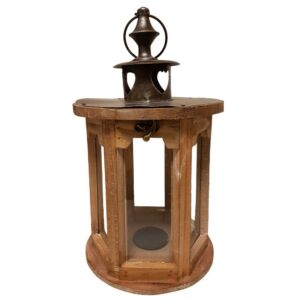 LANTERNE BOIS RONDE DESSUS METAL COEURS