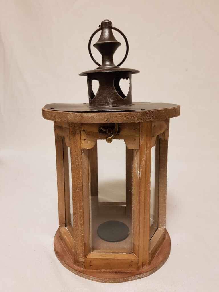 LANTERNE BOIS RONDE DESSUS METAL COEURS - Photo N°4