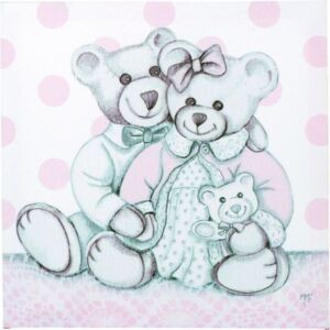 TOILE SUR CHASSIS AMOURS D OURSON ROSE  28X28