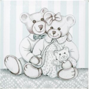 TOILE SUR CHASSIS AMOURS D OURSON BLEU  28X28