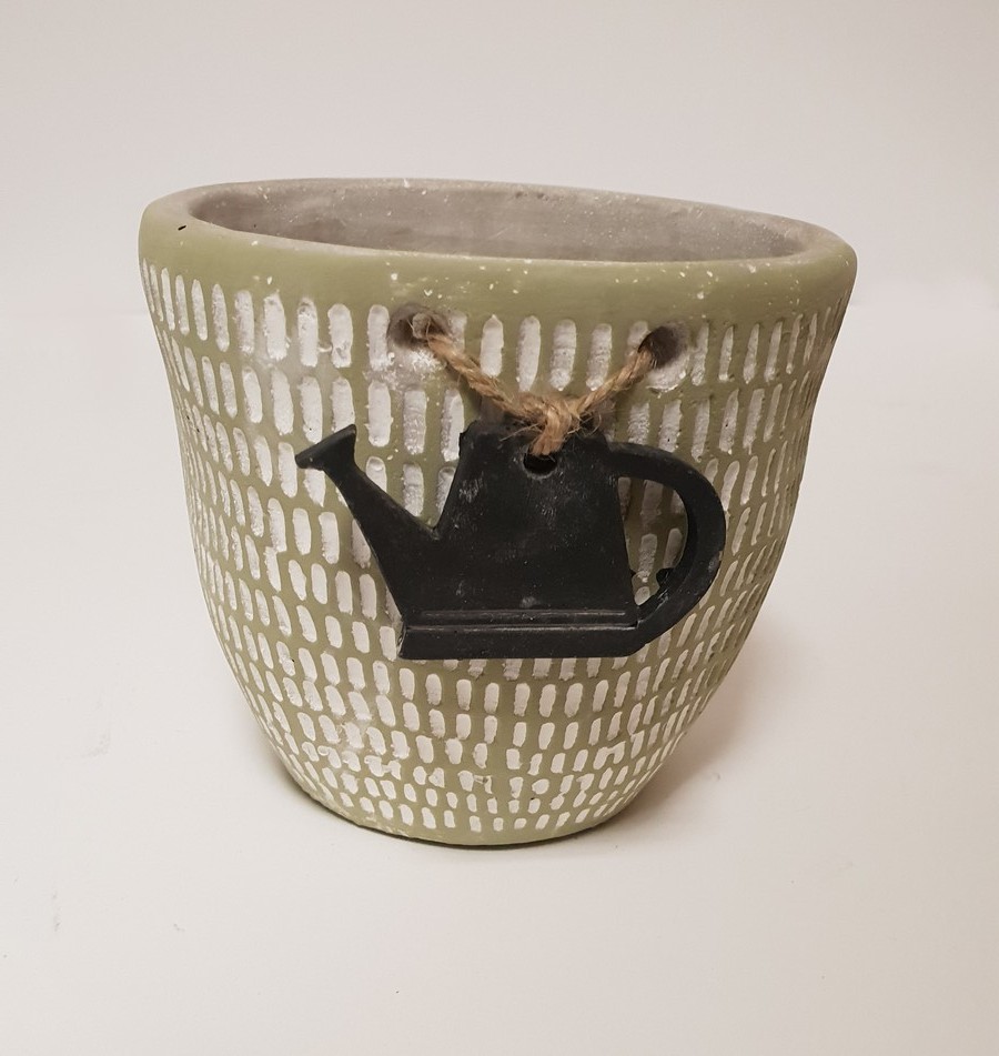 CACHE POT VERT ET BLANC NATURO H 13 CM - Photo N°1