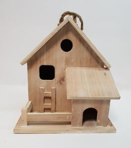 CABANE A OISEAU DOUBLE  EN BOIS TOITS NATUREL 23 X 19.5 X 26 CM