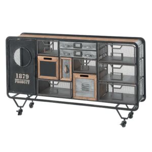 PETIT MEUBLE COMMODE METAL ET BOIS 1 PORTE 11 TIROIRS 127 X 78 X 34 CM