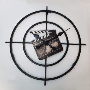 HORLOGE METAL CLAP DE CINEMA SUR ANNEAUX METAL AJOURE 59 X 59 CM