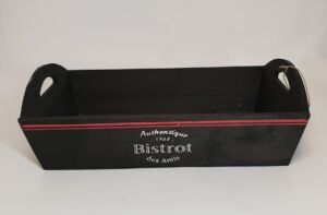 CAISSE OU PLATEAU BOIS ANTHRACITE DECOR BISTROT 40 X 24 X 9/13 CM
