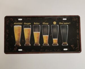 PLAQUE METAL FACON PLAQUE DE VOITURE VERRE DE BIERE 15 X 30 CM