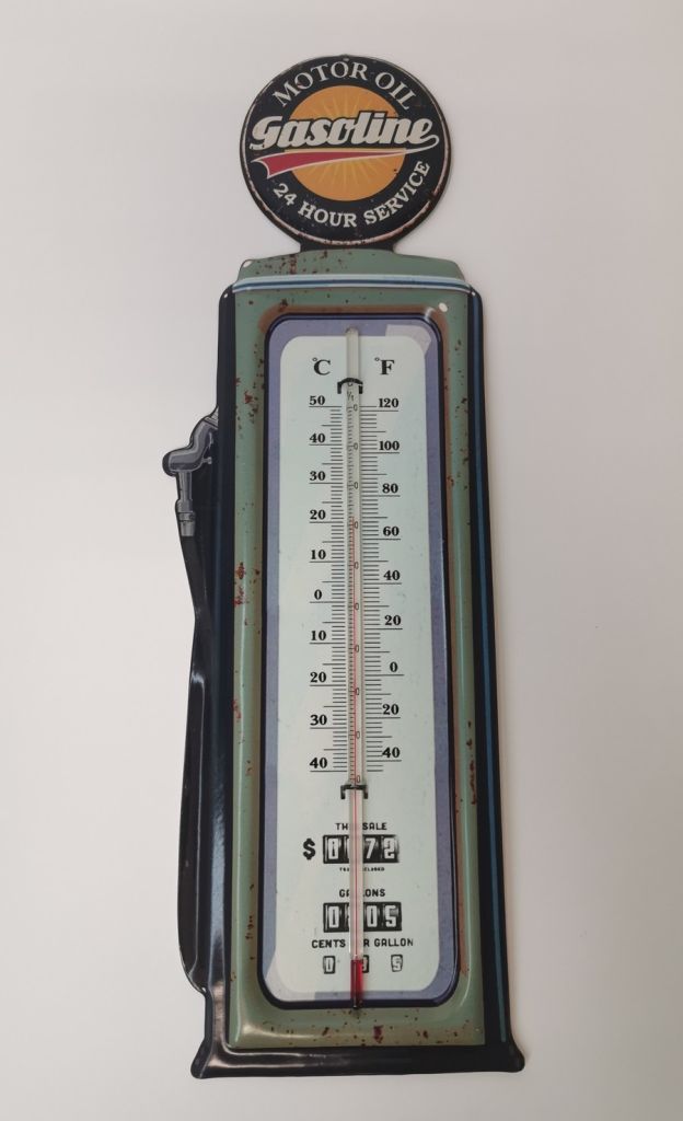 THERMOMETRE METAL VERT GASOLINE DIM 16 X 48 CM - Photo N°1