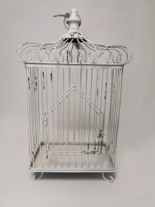 CAGE A OISEAUX EN METAL BLANC VIEILLI 28 X 50 X 18 CM