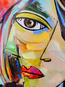 TOILE PRE-ENCADREE VISAGE DE FEMME STYLE PICASSO 62.5 X 82.5 X 5.5 CM