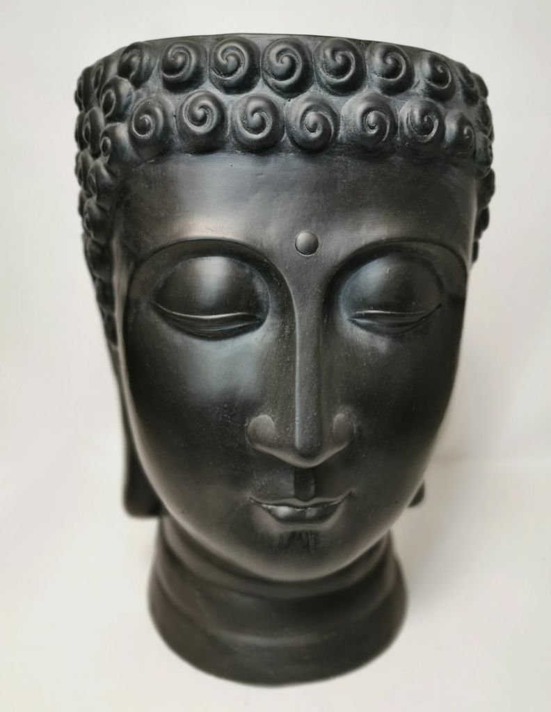 POT RESINE DE CIMENT VISAGE DE BOUDDHA NOIR 34 X 26.5 X 25 CM - Photo N°1