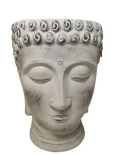 POT RESINE DE CIMENT VISAGE DE BOUDDHA GRIS 24 X 19 X 18 CM