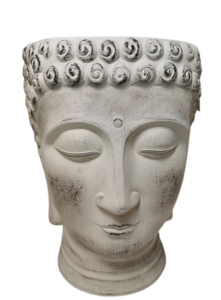POT RESINE DE CIMENT VISAGE DE BOUDDHA GRIS 24 X 19 X 18 CM - Photo N°1