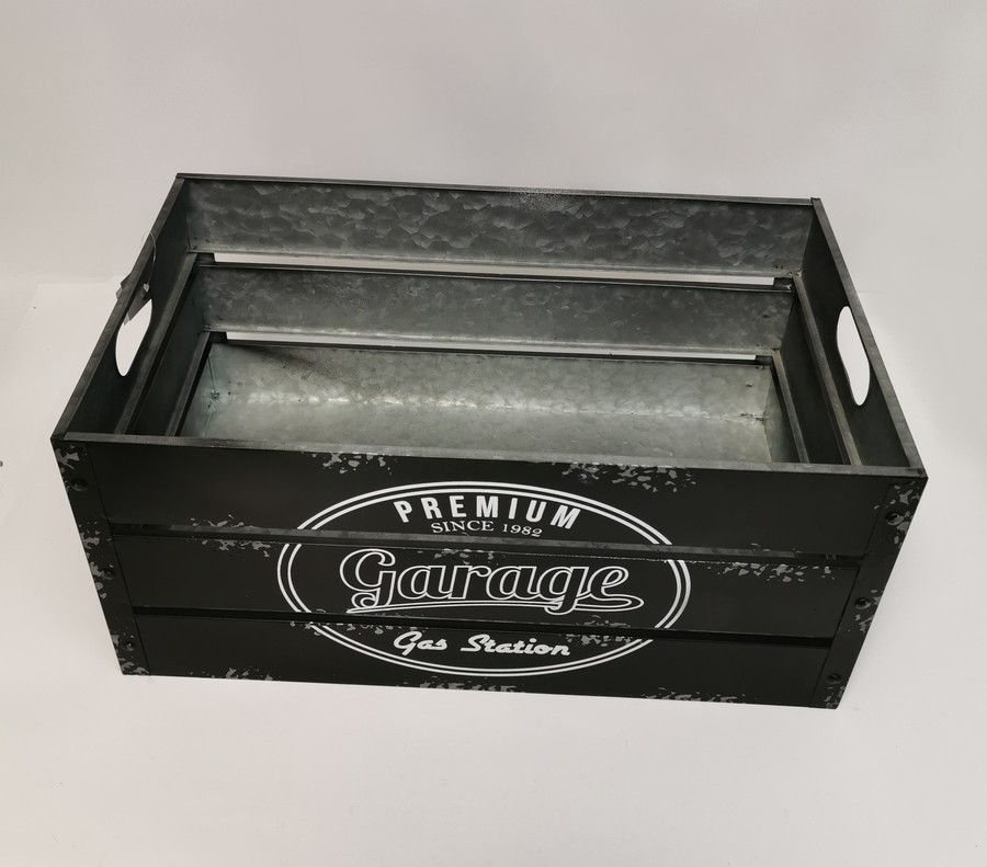 CAISSE EN METAL GARAGE PREMIUM VIEILLIE NOIR GM 50 x 30.5 x 23.5 cm - Photo N°1