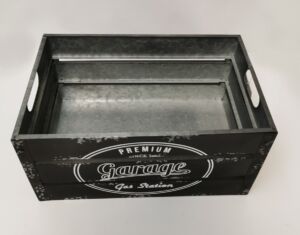 CAISSE EN METAL GARAGE PREMIUM VIEILLIE NOIR 40 x 25 x 20 cm