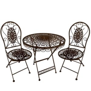 ENSEMBLE TABLE ET 2 CHAISES DE JARDIN EN FER FORGE COULEUR ROUILLE