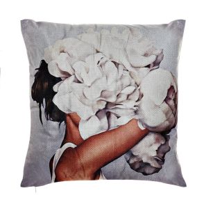 COUSSIN POLYESTER 45X45 470 GR DECOR FEMME ET COIFFE DE FLEURS
