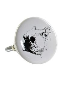 BOUTON DE PORTE CERAMIQUE BLANC DECOR CHIEN NOIR 4 X 2.5 CM ET METAL