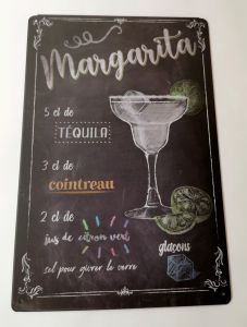 PLAQUE RECETTE DE COCKTAIL MARGARITA EN METAL FOND NOIR 20 X 30 CM
