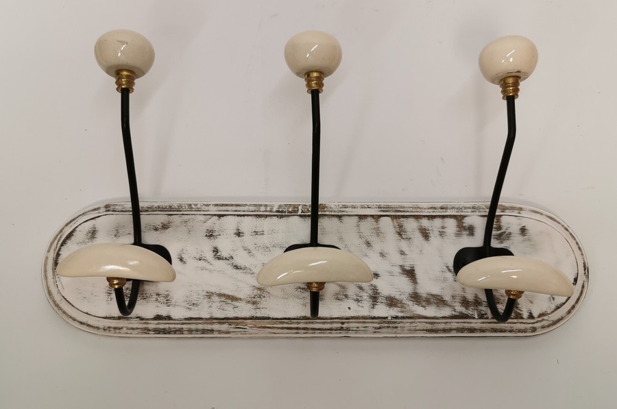 PATERE QUALITES 3 TETES 40 CM BLANC PATINE ET CERAMIQUE - Photo N°1