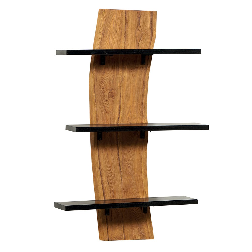 ETAGERE MURALE EN TECK MASSIF TROIS RAYONS BOIS NOIR 60 X 100 X 18 CM - Photo N°1