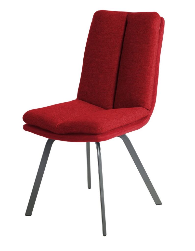 CHAISE ASCOT PIED METAL GRIS MAT ASSISE TISSU ROUGE MATELASSE 47 X 66 X 91 CM - Photo N°1