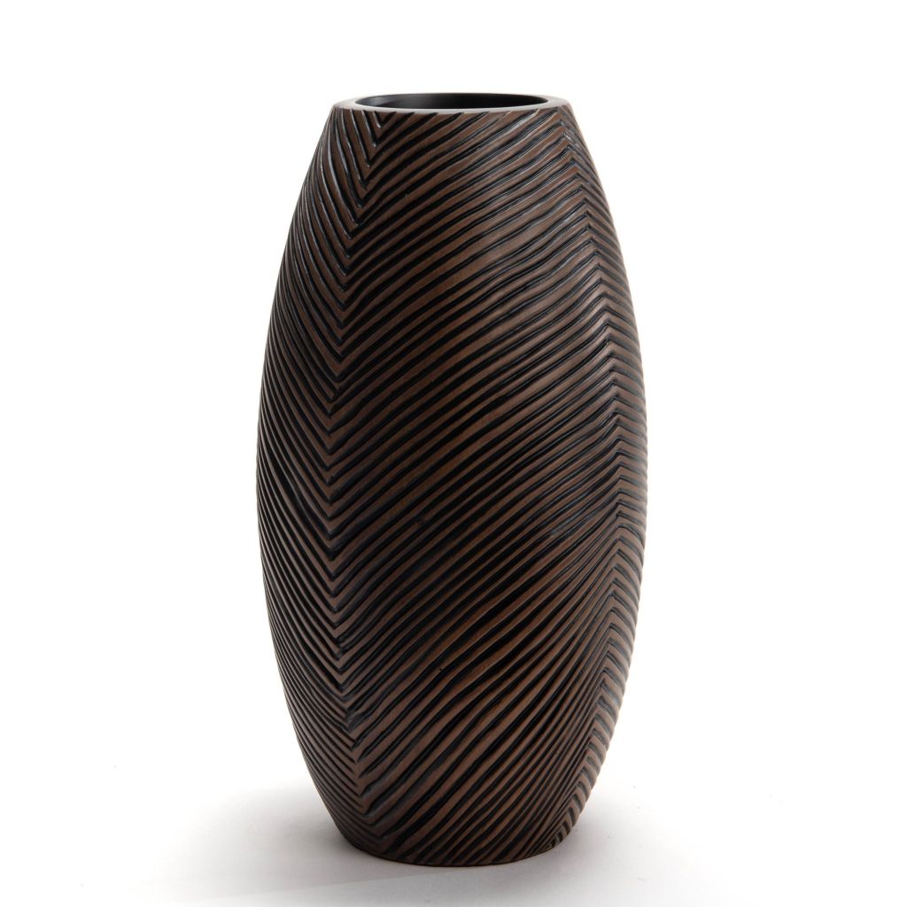 VASE OGIVE NOUMEA EN RESINE NOIR ET MARRON 35 X 19 X 19 CM - Photo N°1