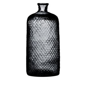 VASE BOUTEILLE SERENA VERRE RECYCLE GRIS DECOR RELIEF 7 LITRES 18.5 X 42 CM