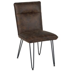 CHAISE ASSISE IMITATION CUIR VIEILLI MARRON MICROFIBRE 4 PIEDS