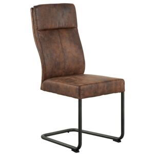 CHAISE ASSISE IMITATION CUIR VIEILLI MARRON MICROFIBRE PIED U