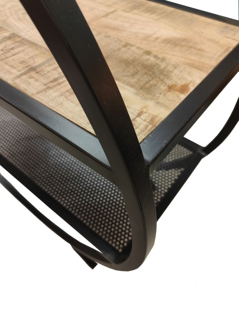 ETAGERE CONSOLE METAL NOIR ARRONDIE PLATEAU BOIS 80 X 35 X 82 CM - Photo N°2