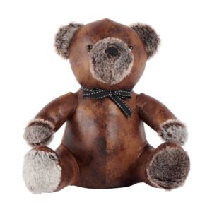 OURS CALE PORTE ASPECT VIEUX CUIR ET PELUCHE GRISE 30 X 31 X 22 CM