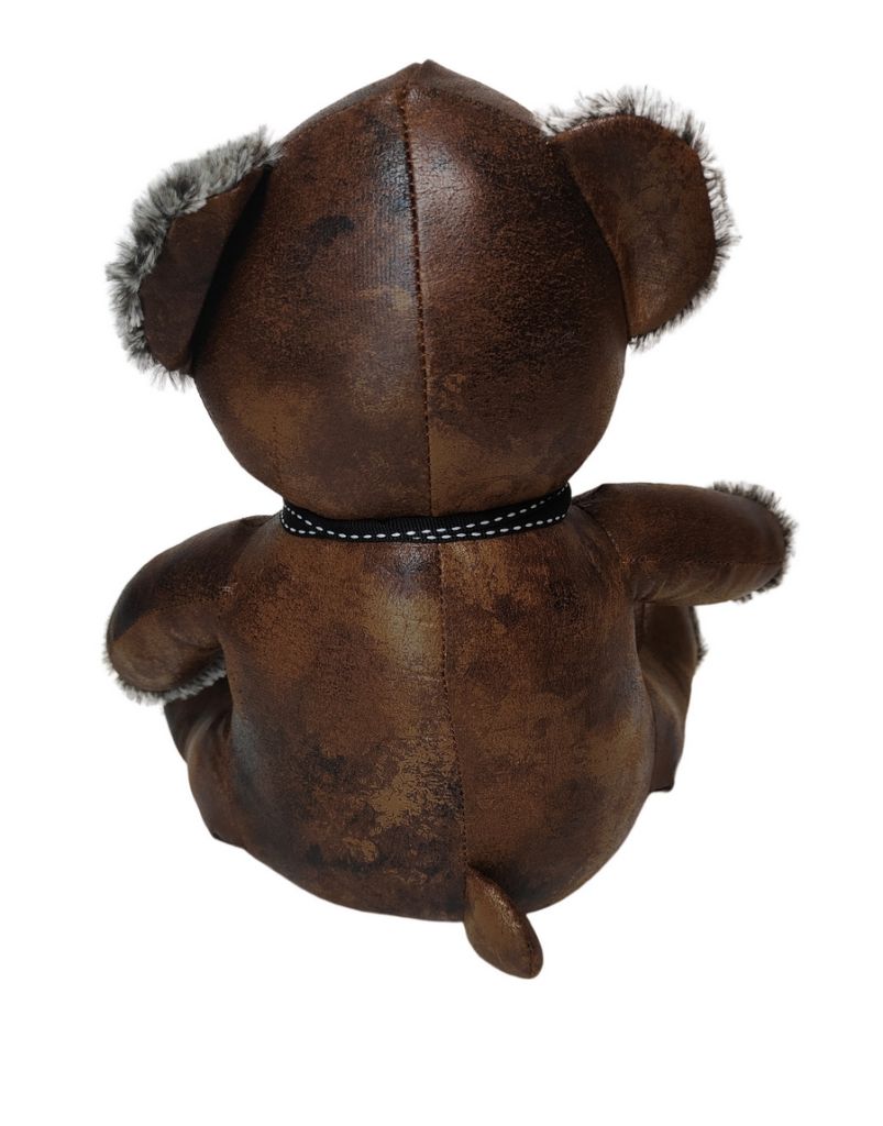 OURS CALE PORTE ASPECT VIEUX CUIR ET PELUCHE GRISE 30 X 31 X 22 CM - Photo N°6