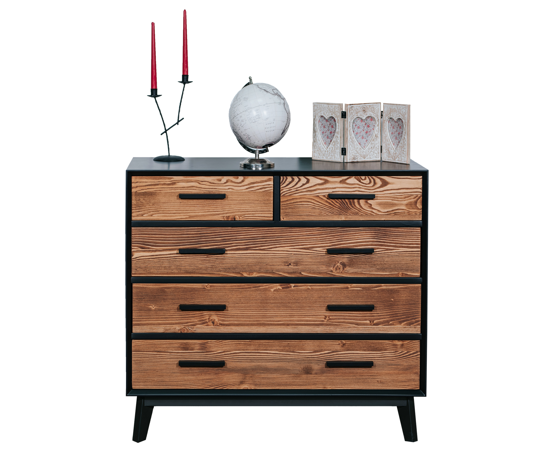 COMMODE 5 TIROIRS PIN MASSIF BROSSE STRUCTURE