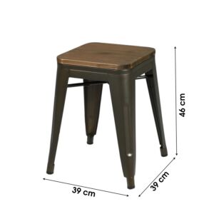 TABOURET METAL INDUSTRIEL EFFET BRUN ROUILLE ASSISE BOIS 39 x 39 x 46 cm