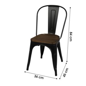 CHAISE METAL INDUSTRIEL NOIRE MAT ASSISE BOIS 45 x 54 x 85 cm