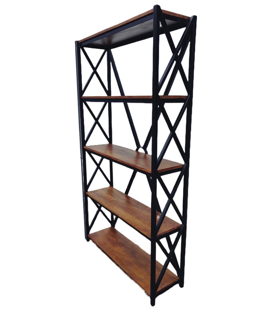 ETAGERE METAL NOIR 5 RAYONS PALISSANDRE 100 X 31 X 182 CM - Photo N°4