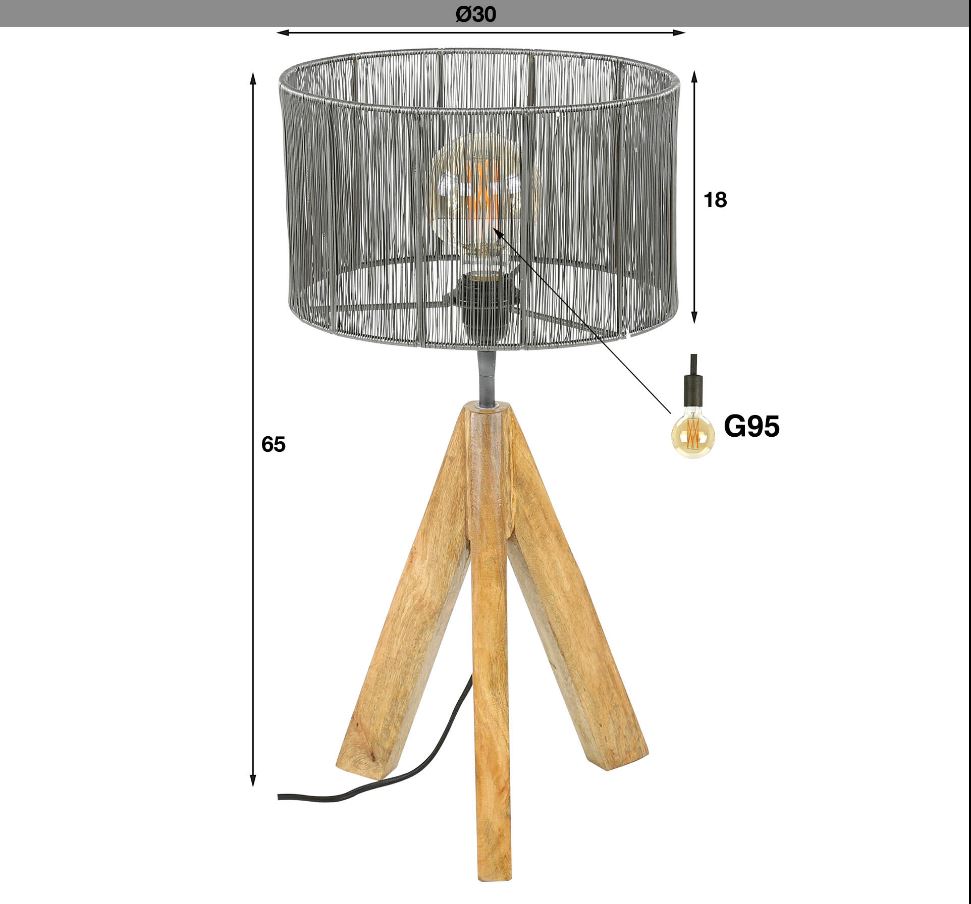 LAMPE SUR TREPIED EN BOIS DE MANGUIER ABAT JOUR EN FIL DE FER 30 x 30 x 65 cm - Photo N°4