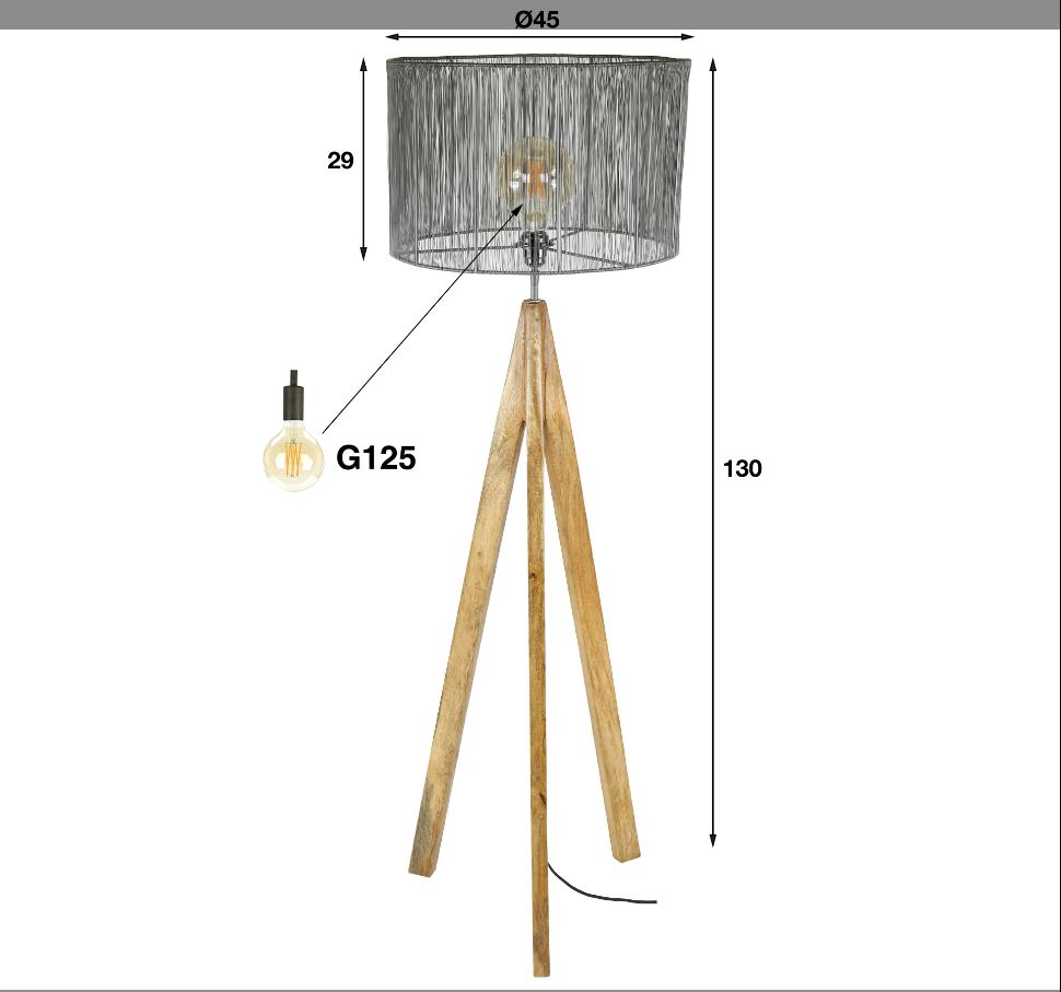 LAMPE SUR TREPIED EN BOIS DE MANGUIER ABAT JOUR EN FIL DE FER 46 x 46 x 145 cm - Photo N°4