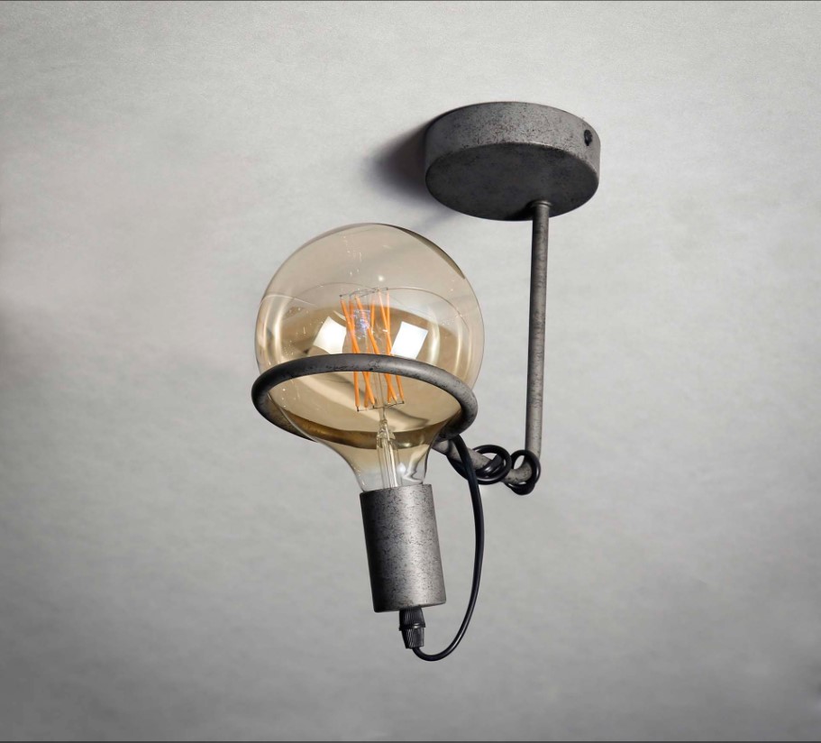 PLAFONNIER OU APPLIQUE MURALE SATURN FER ARGENT VIELLI 13 X 23 X 25 CM - Photo N°2