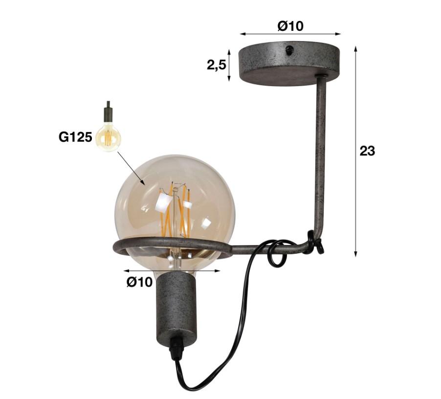 PLAFONNIER OU APPLIQUE MURALE SATURN FER ARGENT VIELLI 13 X 23 X 25 CM - Photo N°4